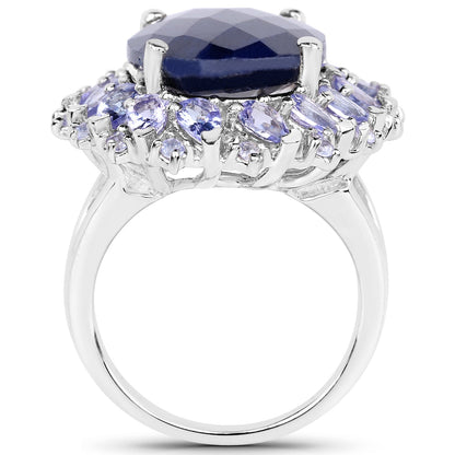 17.81 Carat Dyed Sapphire and Tanzanite .925 Sterling Silver Ring  DestGlow