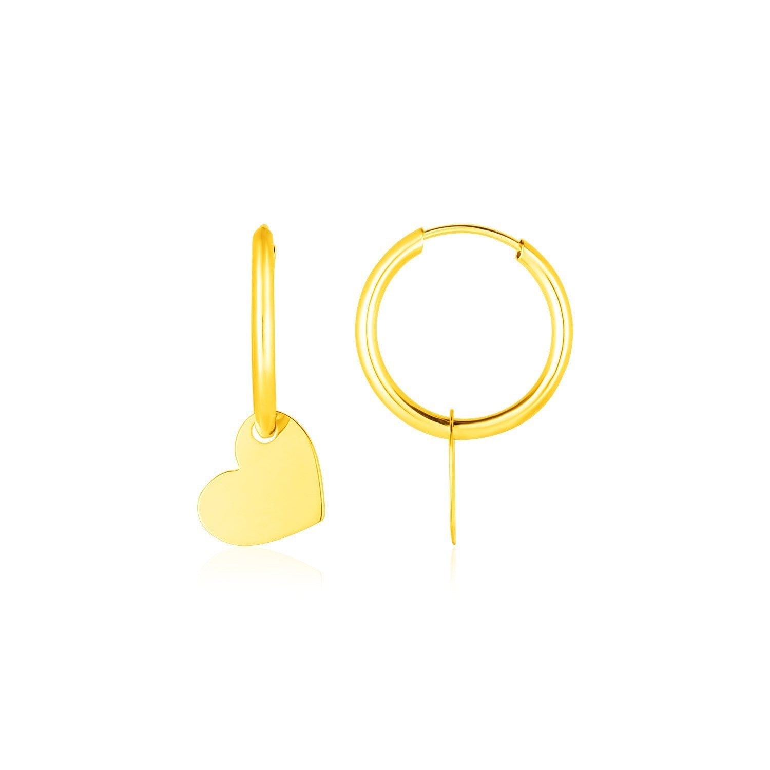 14K Yellow Gold Hoop Polished Earrings with Hearts  DestGlow