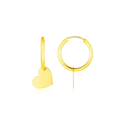 14K Yellow Gold Hoop Polished Earrings with Hearts  DestGlow