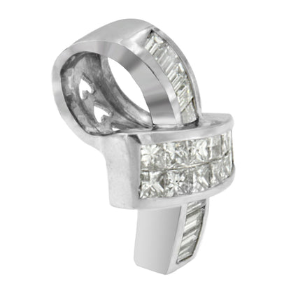 14K White Gold 2 cttw Princess and Baguette Cut Diamond Ribbon Pendant Necklace (H-I, SI-SI2) by Bids.com