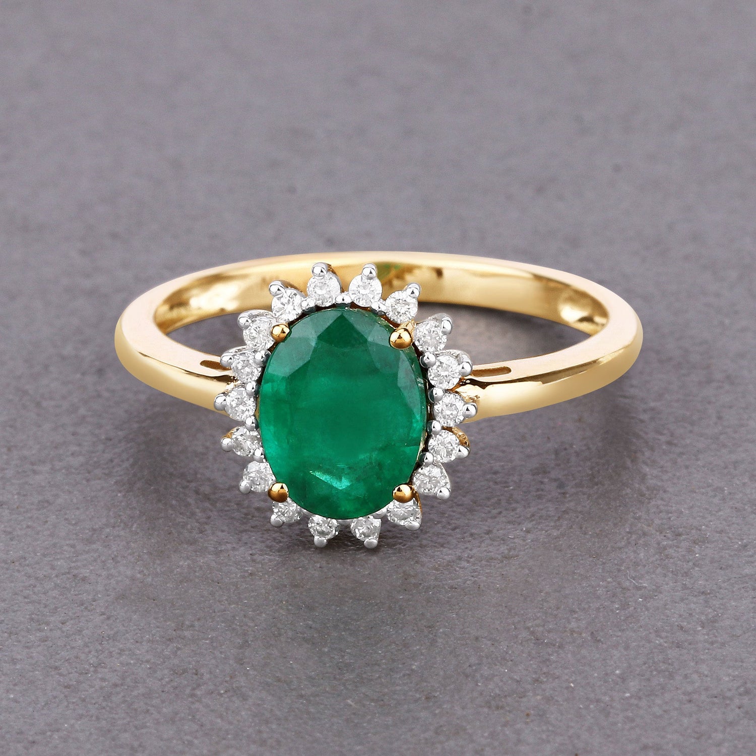 1.34 Carat Genuine Zambian Emerald and White Diamond 14K Yellow Gold Ring by Bids.com