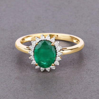 1.34 Carat Genuine Zambian Emerald and White Diamond 14K Yellow Gold Ring by Bids.com