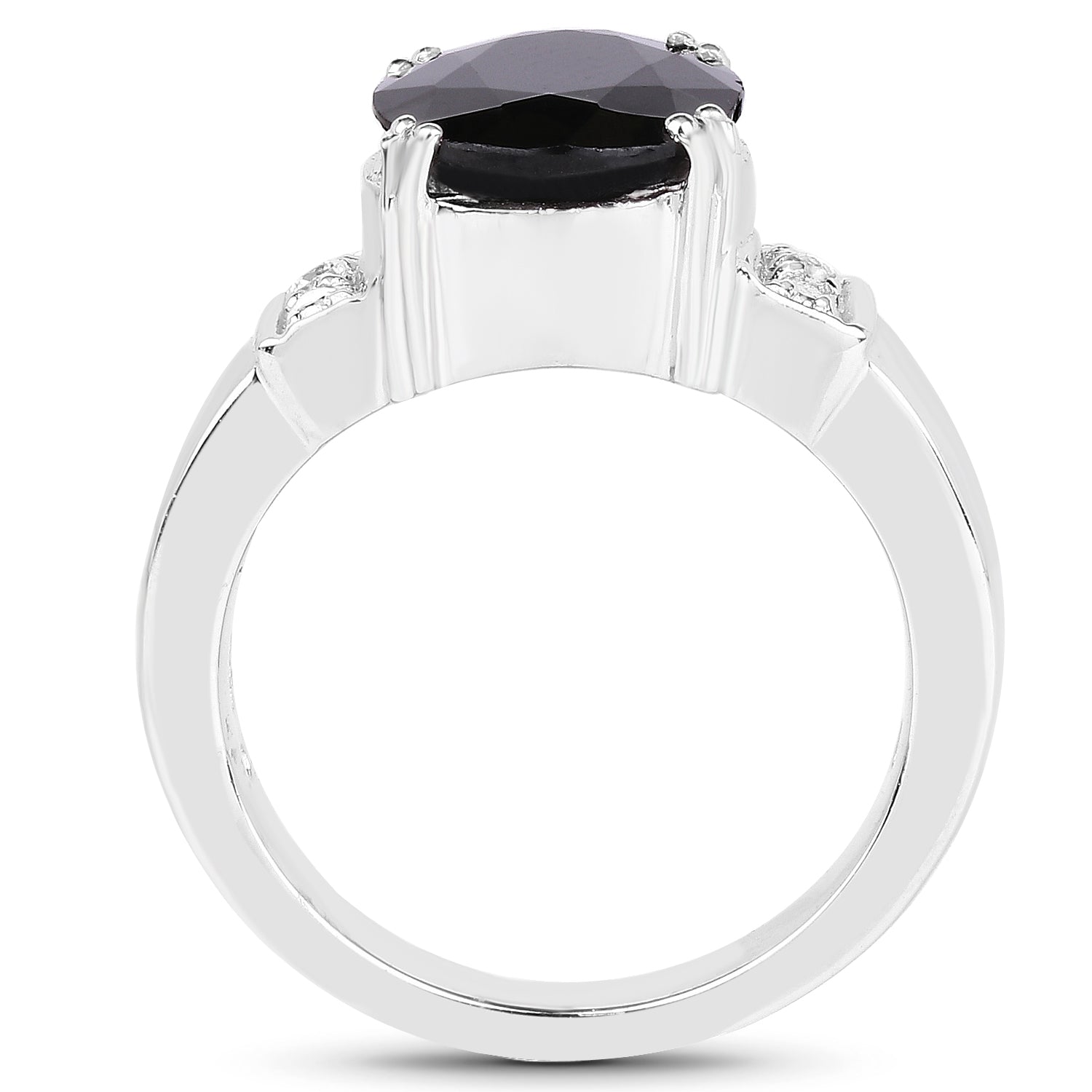 5.29 Carat Genuine Black Sapphire and White Topaz .925 Sterling Silver Ring by Bids.com