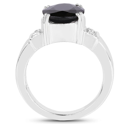5.29 Carat Genuine Black Sapphire and White Topaz .925 Sterling Silver Ring by Bids.com