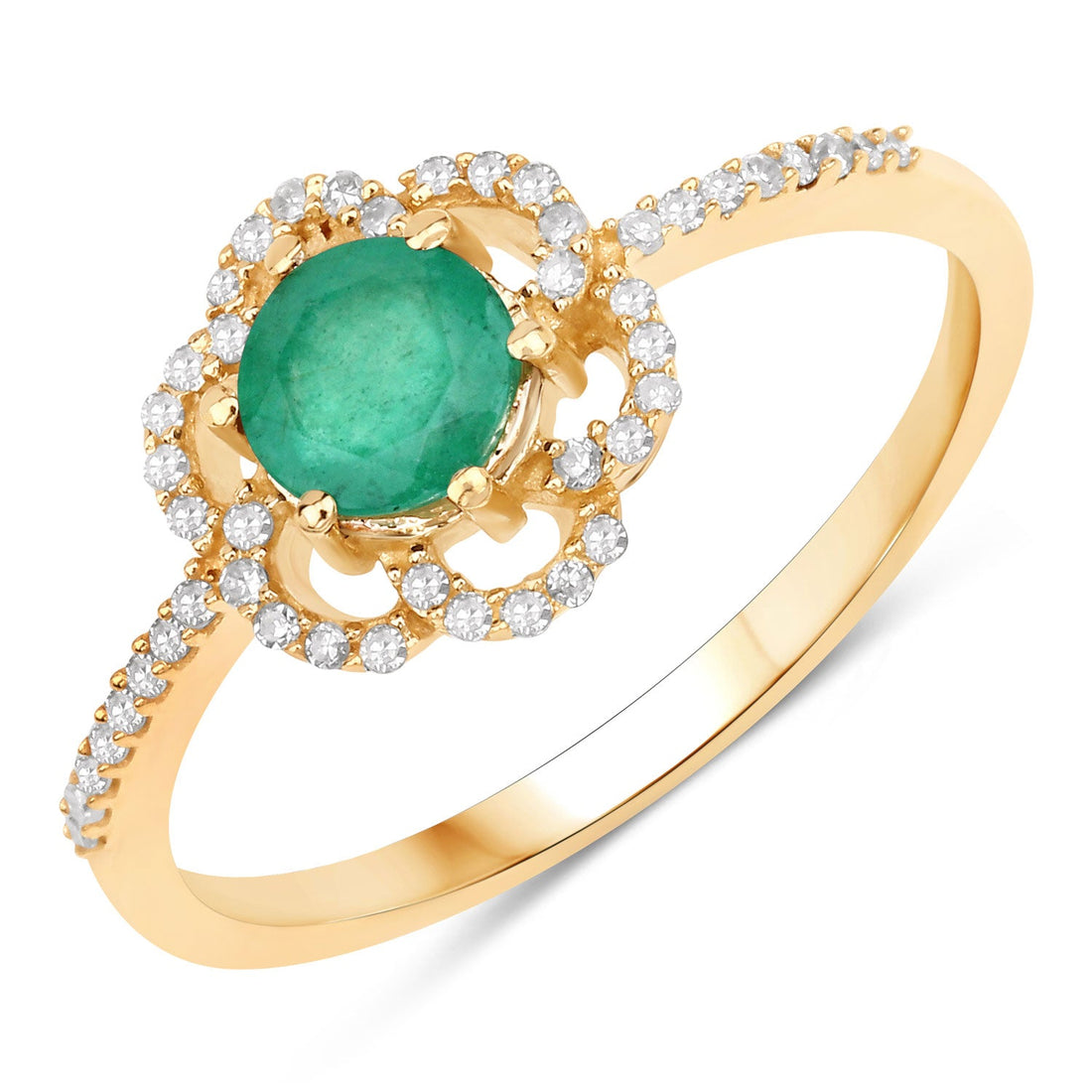 0.55 Carat Genuine Zambian Emerald and White Diamond 14K Yellow Gold Ring by Bids.com