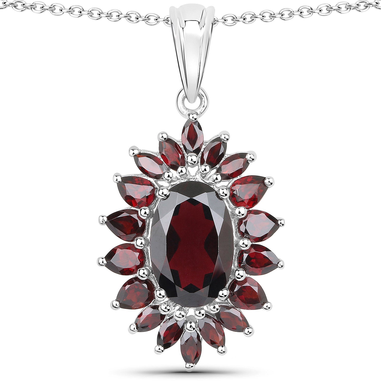 20.24 Carat Genuine Garnet .925 Sterling Silver 3 Piece Jewelry Set (Ring, Earrings, and Pendant w/ Chain) by Bids.com