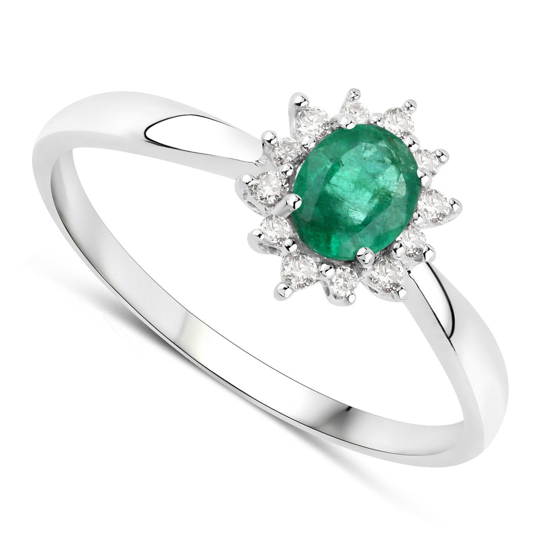 0.40 Carat Genuine Zambian Emerald and White Diamond 14K White Gold Ring by Bids.com