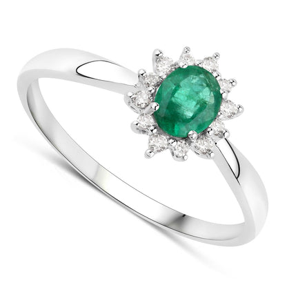 0.40 Carat Genuine Zambian Emerald and White Diamond 14K White Gold Ring by Bids.com