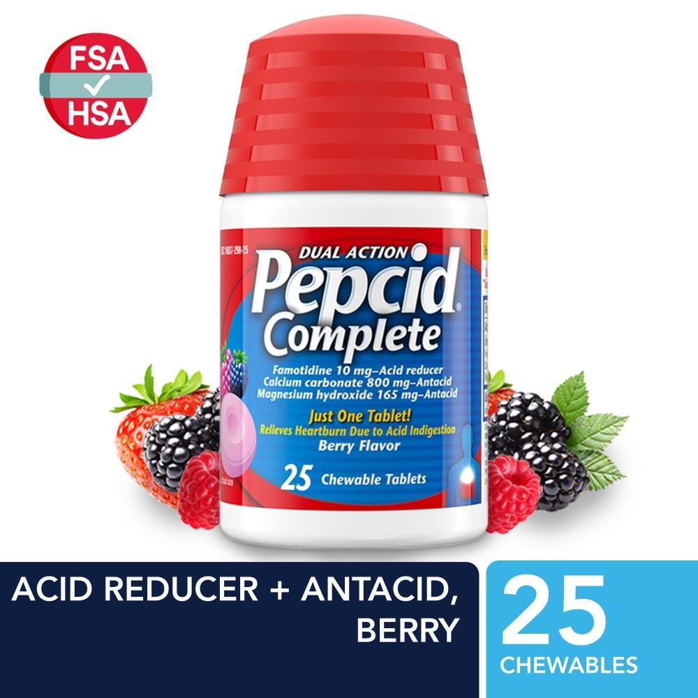 Pepcid Complete, Acid Reducer/Antacid, Dual Action, Berry Flavor, Chewable Tablets 
