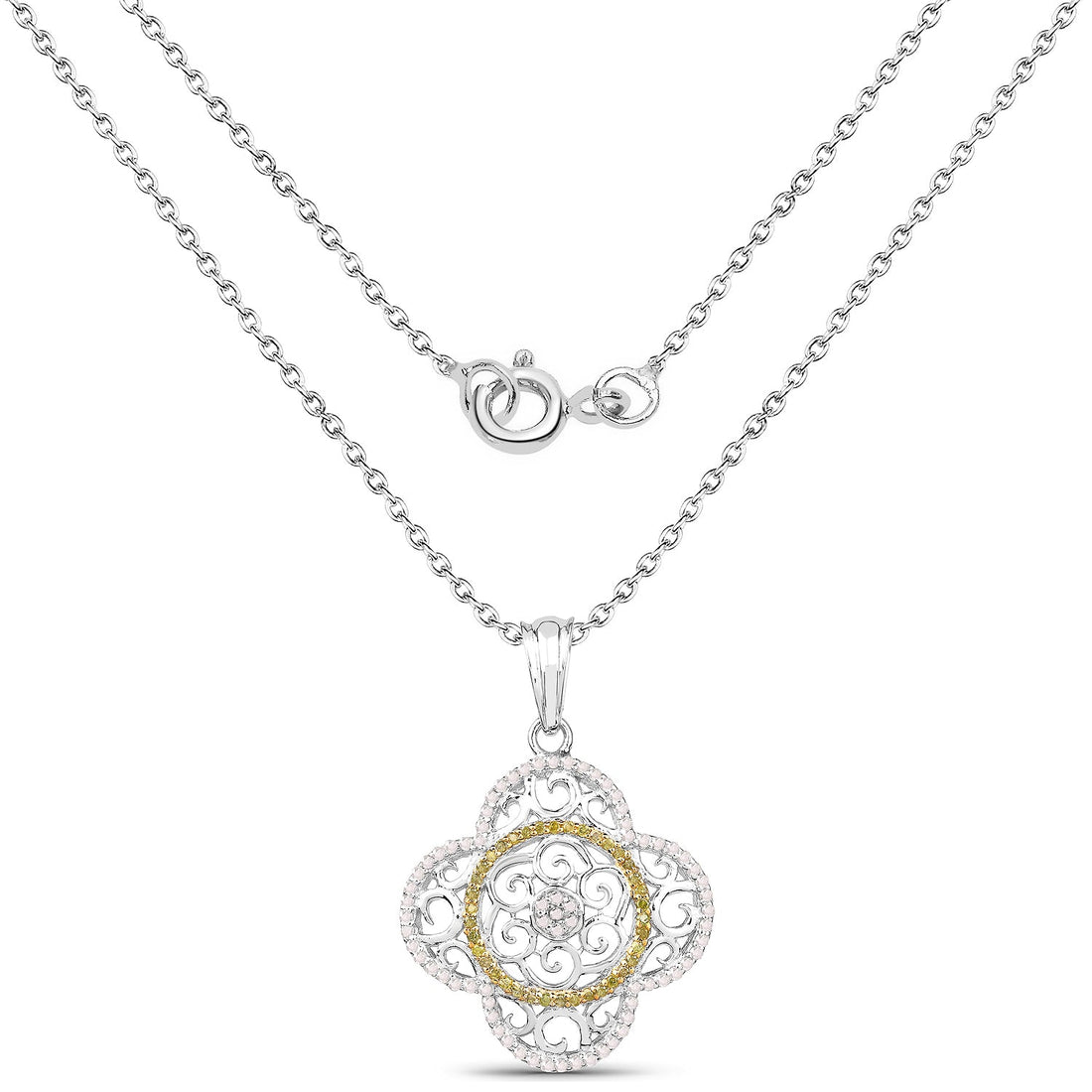 0.57 Carat Genuine White Diamond and Yellow Diamond .925 Sterling Silver Pendant by Bids.com