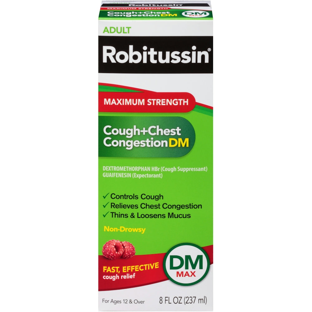 Robitussin Adult Maximum Strength Cough + Chest Congestion DM, Raspberry - 8 oz by Pasteur Pharmacy