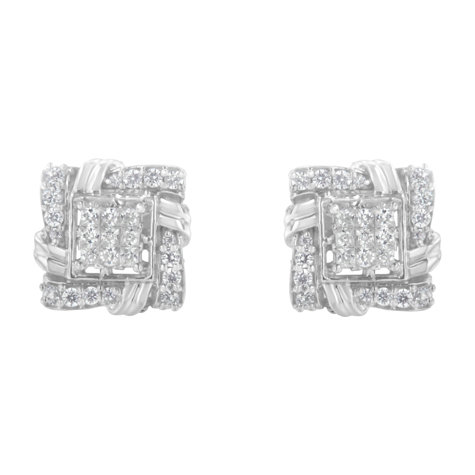 .925 Sterling Silver 1/2 Cttw Round-Cut Diamond Stud Earrings (I-J Color, I1-I2 Clarity) by Bids.com