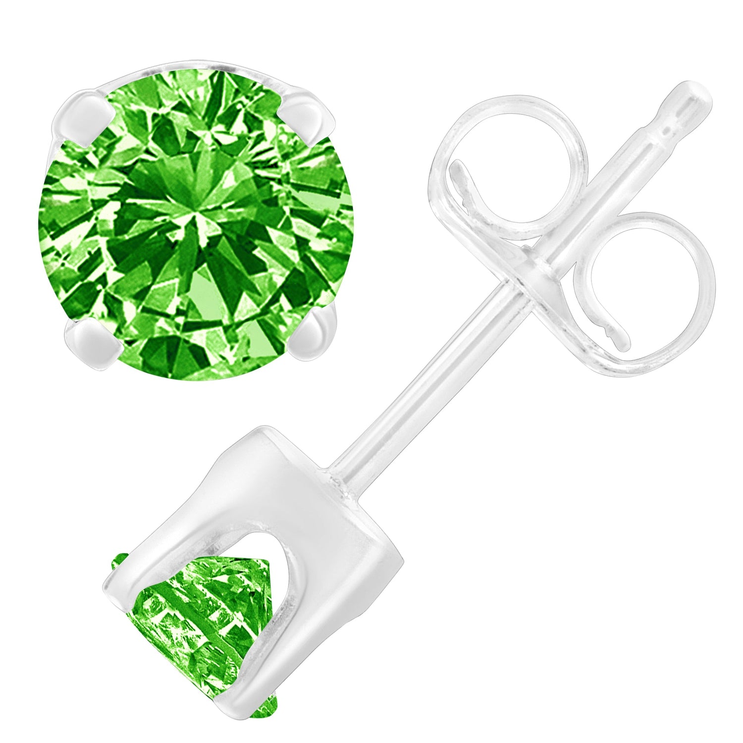 .925 Sterling Silver 1/5 Cttw Round Brilliant-Cut Green Diamond Classic 4-Prong Stud Earrings (Fancy Color-Enhanced, I2-I3 Clarity) by Bids.com