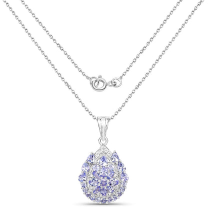 2.64 Carat Genuine Tanzanite and White Topaz .925 Sterling Silver Pendant  DestGlow