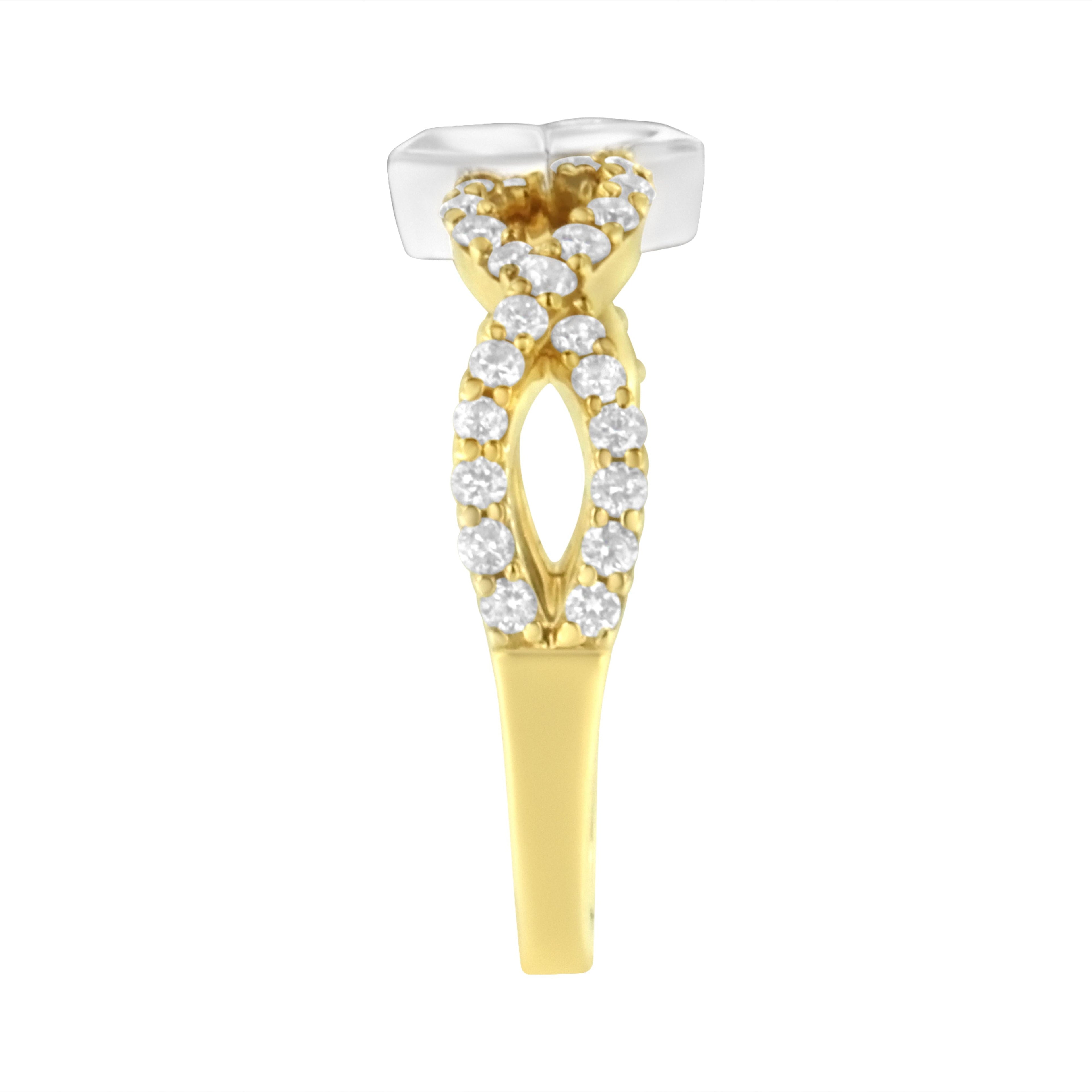 10K Two Tone Color 5/8 Cttw Diamond Kite and Twist Shank Ring (H-I Color,SI2-I1 Clarity) by Bids.com