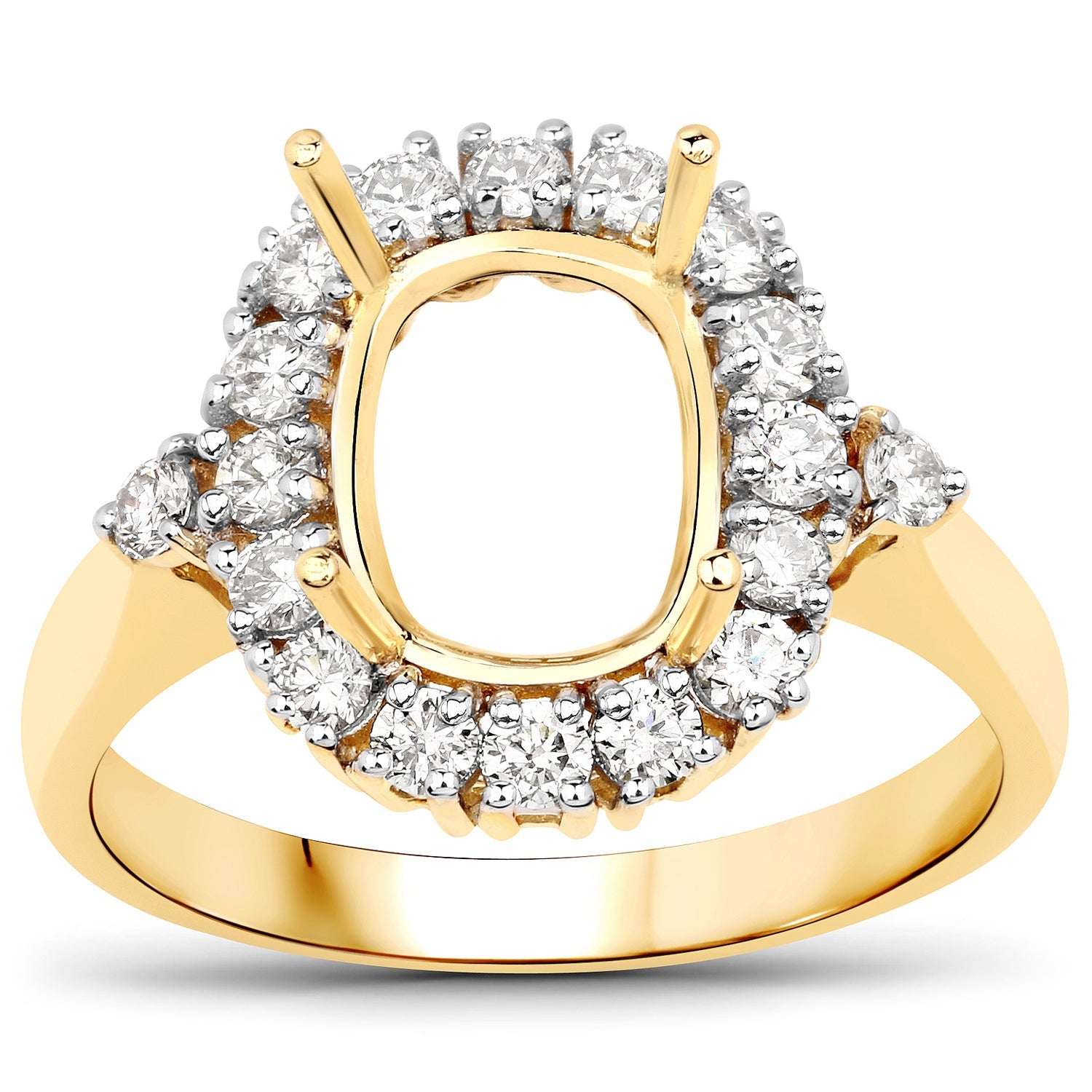 0.54 Carat Genuine White Diamond 14K Yellow Gold Semi Mount Ring - holds 9x7mm Cushion Gemstone by Bids.com