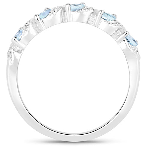 0.54 Carat Genuine Aquamarine and White Topaz .925 Sterling Silver Ring by Bids.com