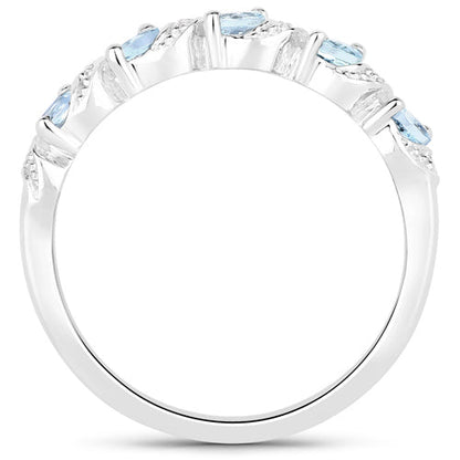 0.54 Carat Genuine Aquamarine and White Topaz .925 Sterling Silver Ring by Bids.com