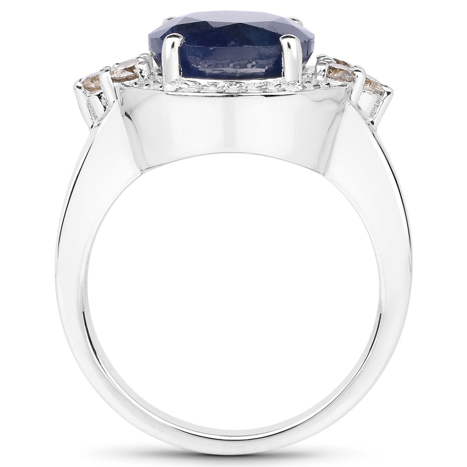 4.10 Carat Genuine Blue Sapphire, Champagne Diamond and White Diamond .925 Sterling Silver Ring by Bids.com