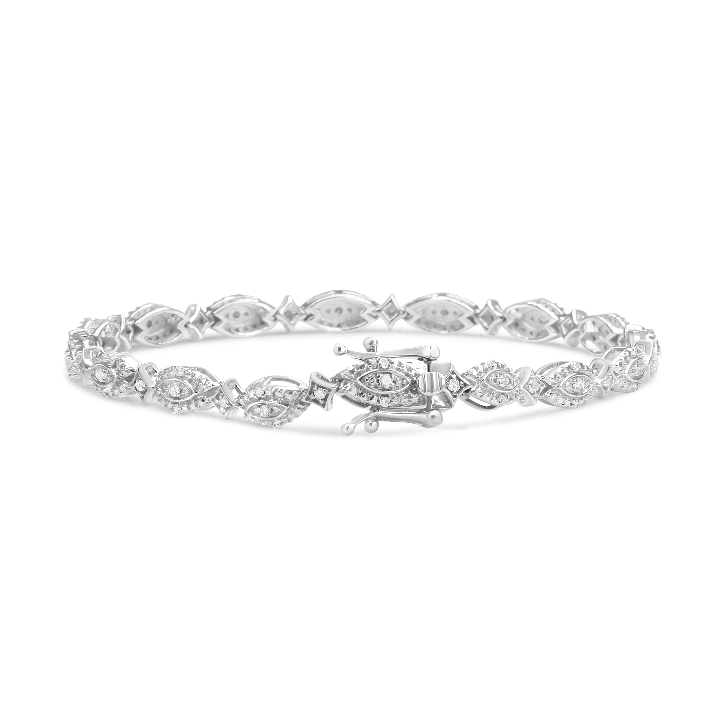 .925 Sterling Silver 1/2 Cttw Diamond Alternating Marquise and Starburst Shaped Link Bracelet (I-J Color, I2-I3 Clarity) - 7.25" by Bids.com