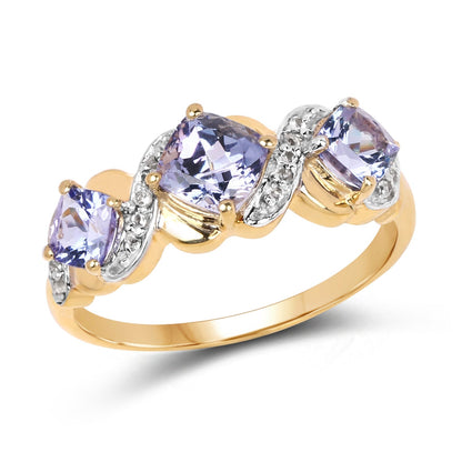 14K Yellow Gold Plated 1.20 Carat Genuine Tanzanite and White Topaz .925 Sterling Silver Ring  DestGlow