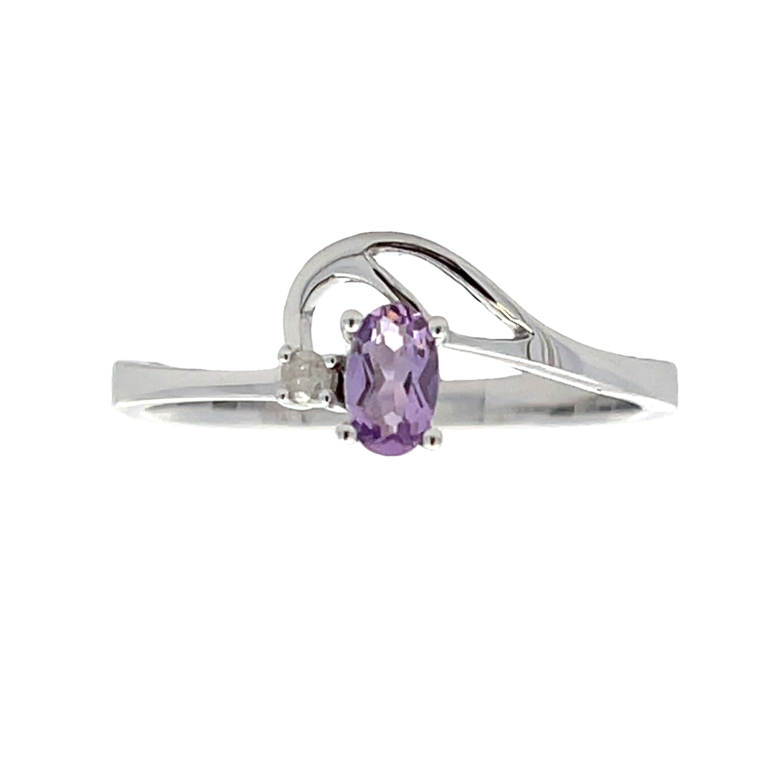 Natural .02ct Amethyst Diamond Ring 10KT White Gold by Bids.com