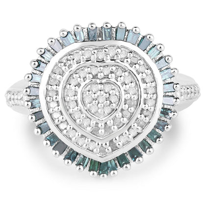 0.74 Carat Genuine White Diamond and Green Diamond .925 Sterling Silver Ring by Bids.com