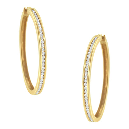 14K Yellow Gold 1.0 Cttw Round Brilliant Cut Diamond Channel Set Circle Hoop Earrings (I-J Color, I1-I2 Clarity) by Bids.com
