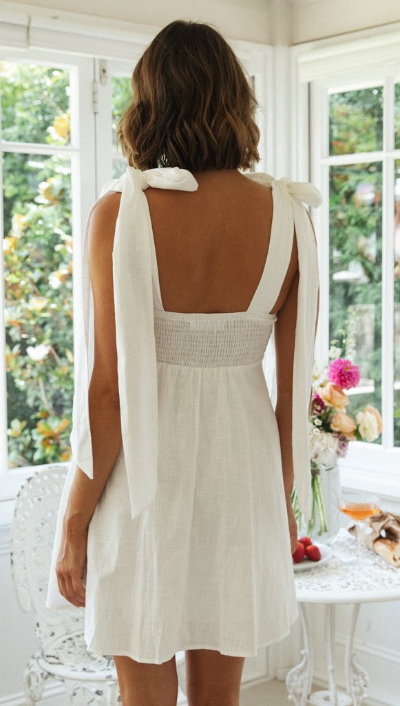 Sundress Women Clothing Shoulder Lace-up Slimming Solid Color Short Dress Shoulder Bow Tie Strap by Ragazza