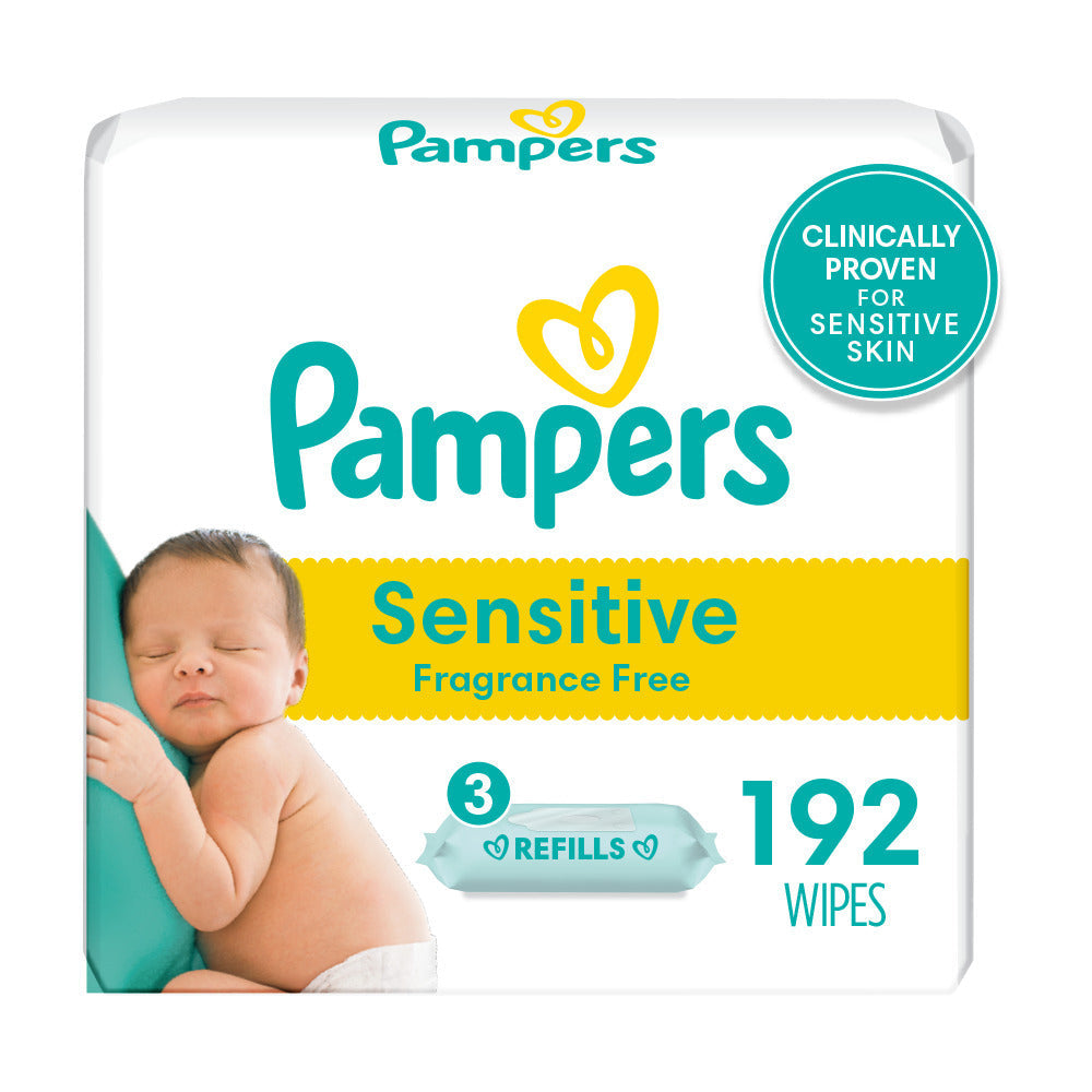 Pampers Sensitive Baby Wipes, 192 Count - Refill Packs, Fragrance Free &amp; Hypoallergenic by Pasteur Pharmacy