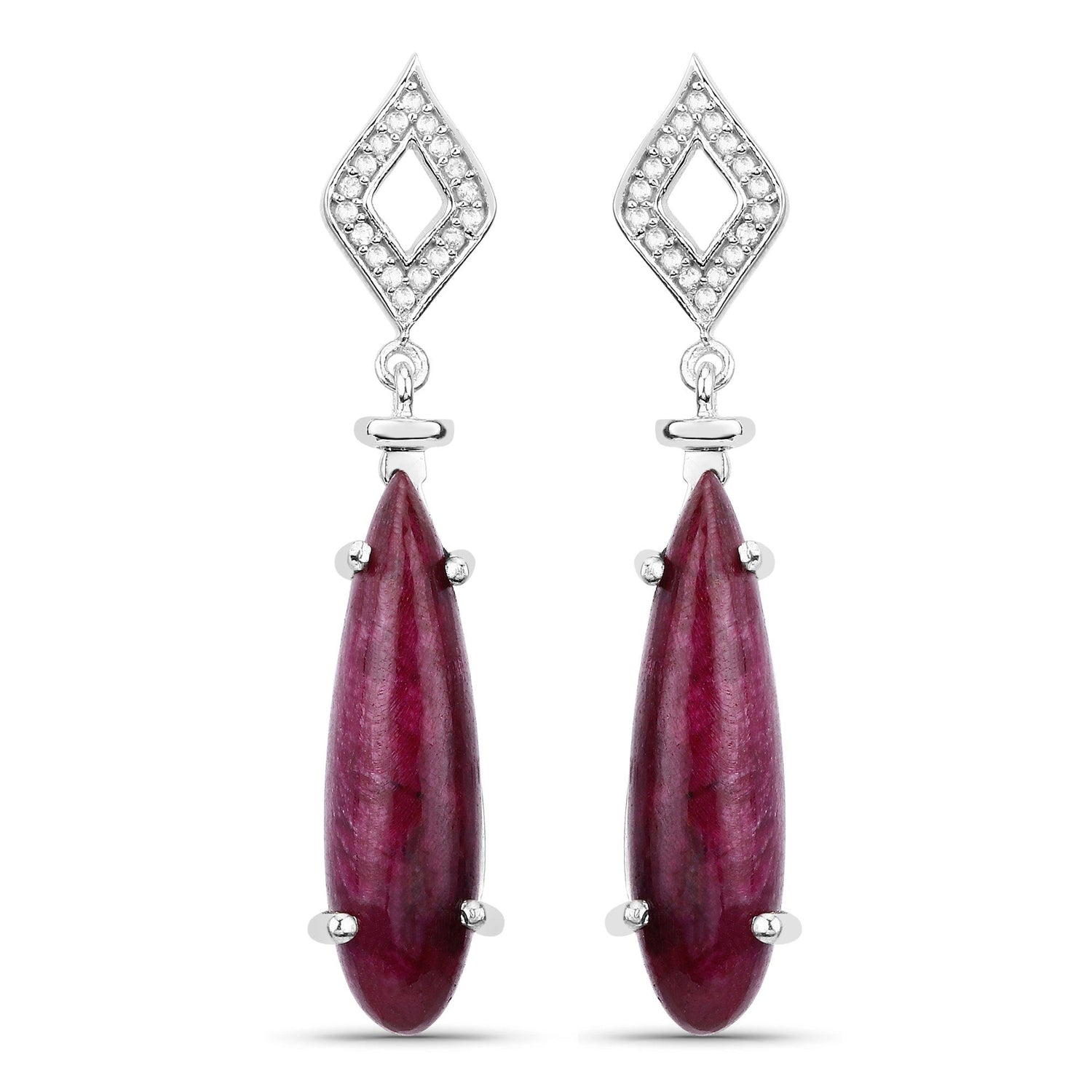 23.25 Carat Dyed Ruby and White Topaz .925 Sterling Silver Earrings by Bids.com