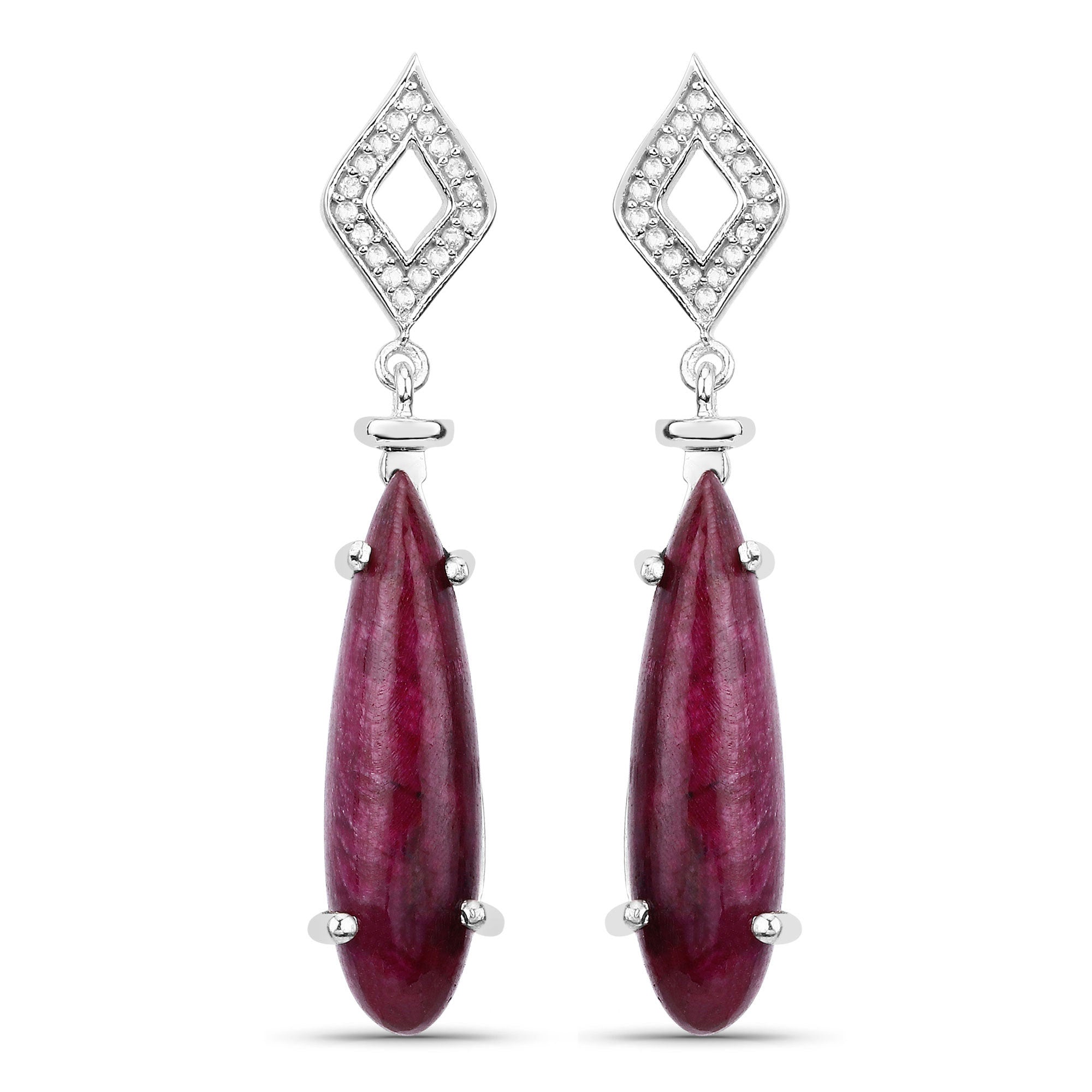 23.25 Carat Dyed Ruby and White Topaz .925 Sterling Silver Earrings by Bids.com