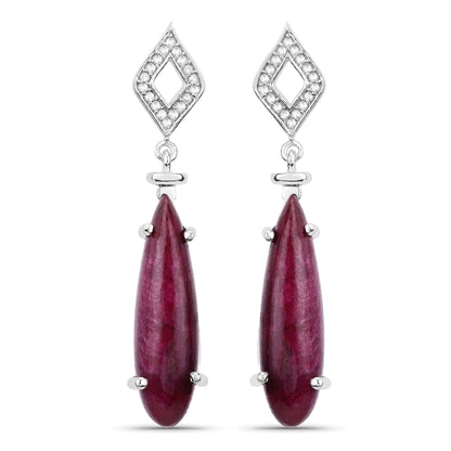 23.25 Carat Dyed Ruby and White Topaz .925 Sterling Silver Earrings by Bids.com