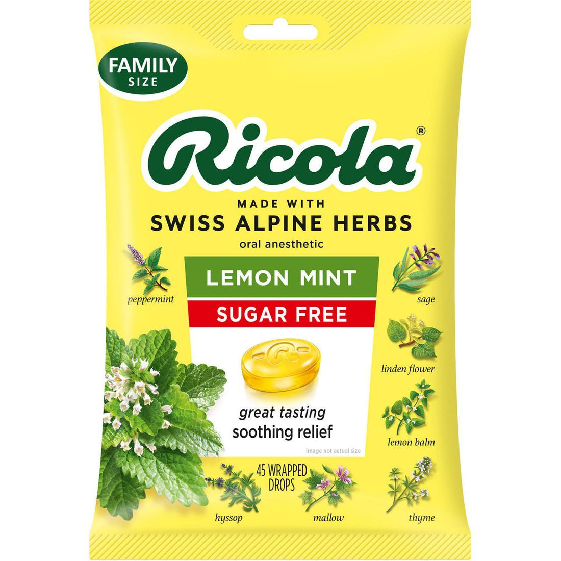 Ricola Sugar Free Lemon Mint Oral Drops 45 Ea Bag 