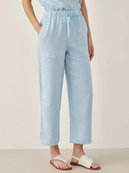 100% Linen Short-Sleeve Round Neck Button Detail Top &amp; Pants Set JOSIE by LINTICO