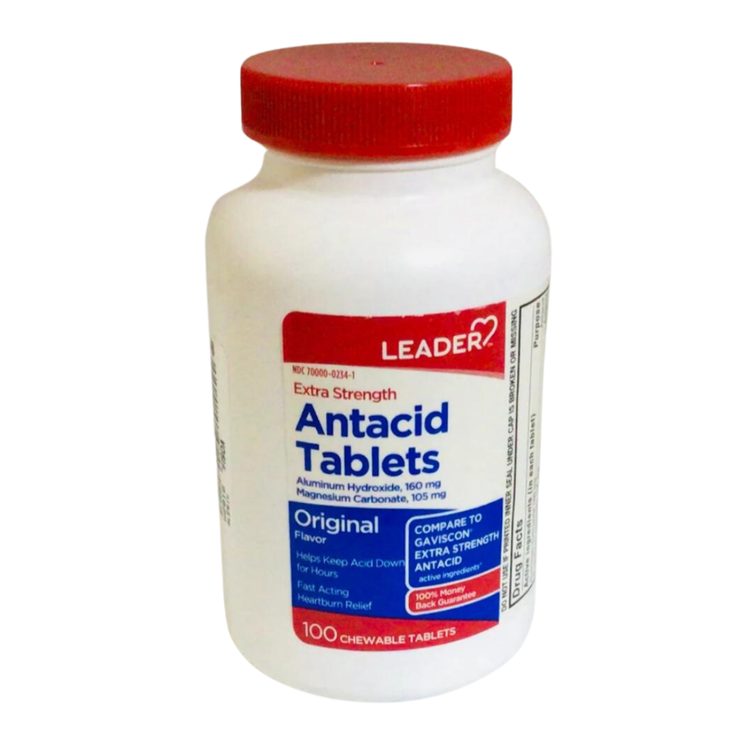 Leader Extra Strength Antacid Chewable Tablets Original Flavor (100 ct) by Farmacias Savia