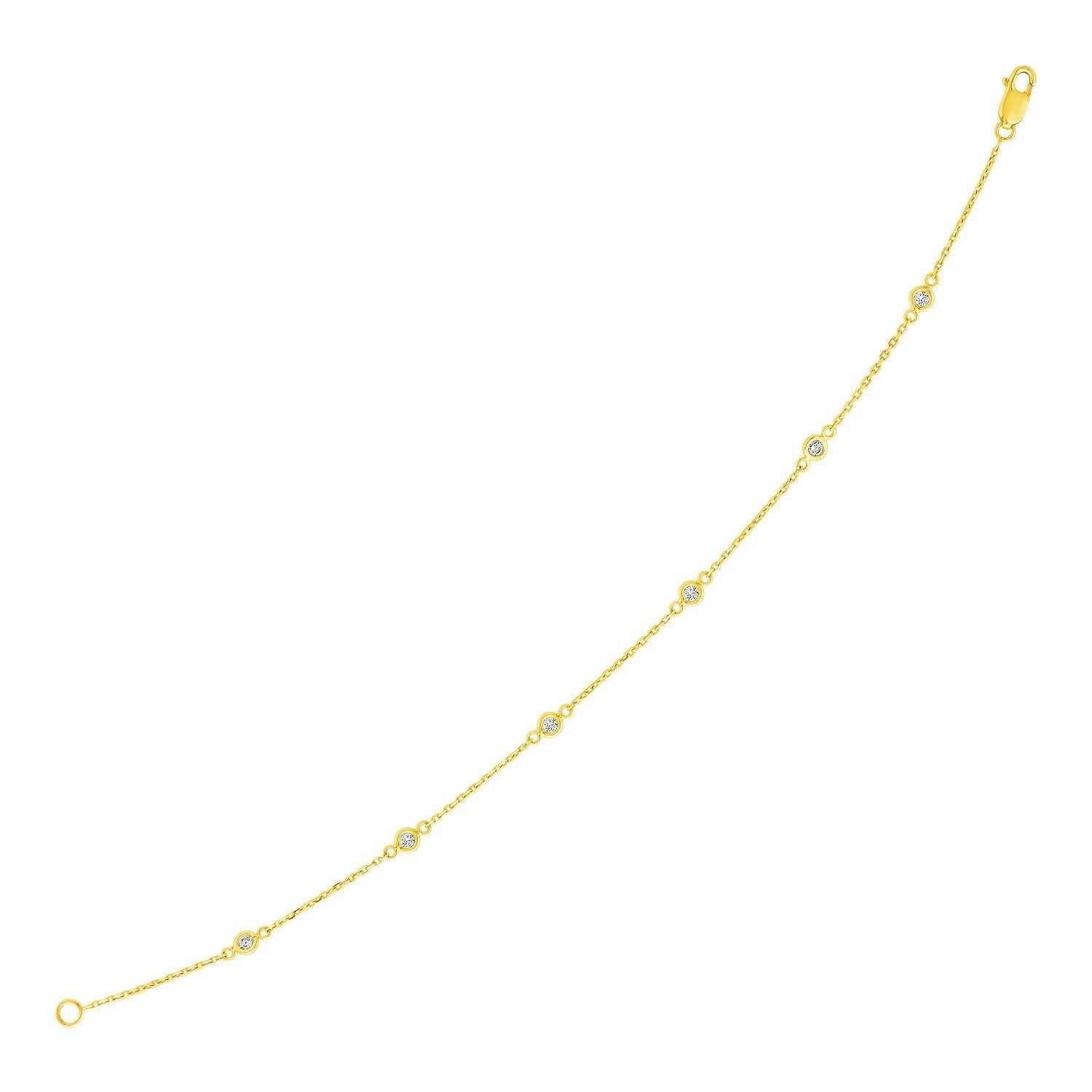 14k Yellow Gold 7 inch Bracelet with Diamond Stations  DestGlow