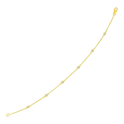 14k Yellow Gold 7 inch Bracelet with Diamond Stations  DestGlow