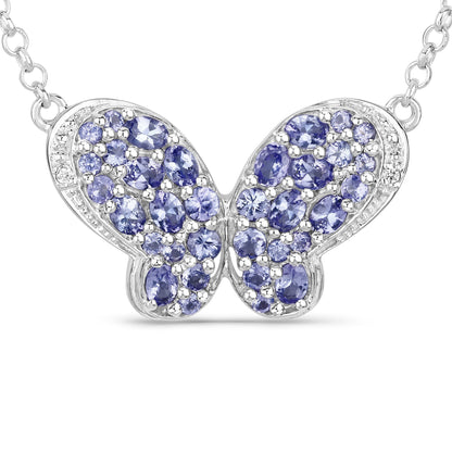 3.31 Carat Genuine Tanzanite and White Zircon .925 Sterling Silver Pendant  DestGlow