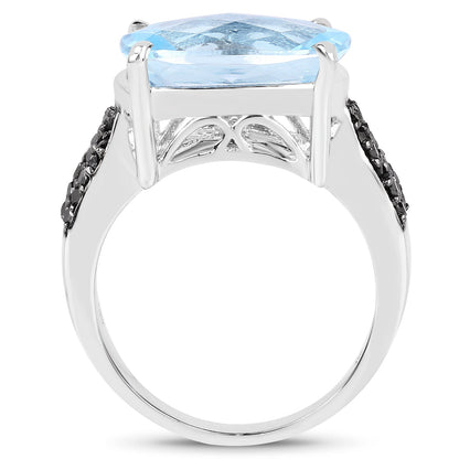 3.96 Carat Genuine Baby Swiss Blue Topaz and Black Diamond .925 Sterling Silver Ring by Bids.com