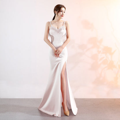 Sling Deep V Plunge Evening Party Dress Long Sexy Slim Fit Slit Nightclub Performance Socialite Evening Dress by Ragazza