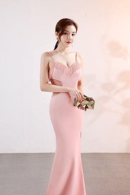 Sling Deep V Plunge Evening Party Dress Long Sexy Slim Fit Slit Nightclub Performance Socialite Evening Dress by Ragazza
