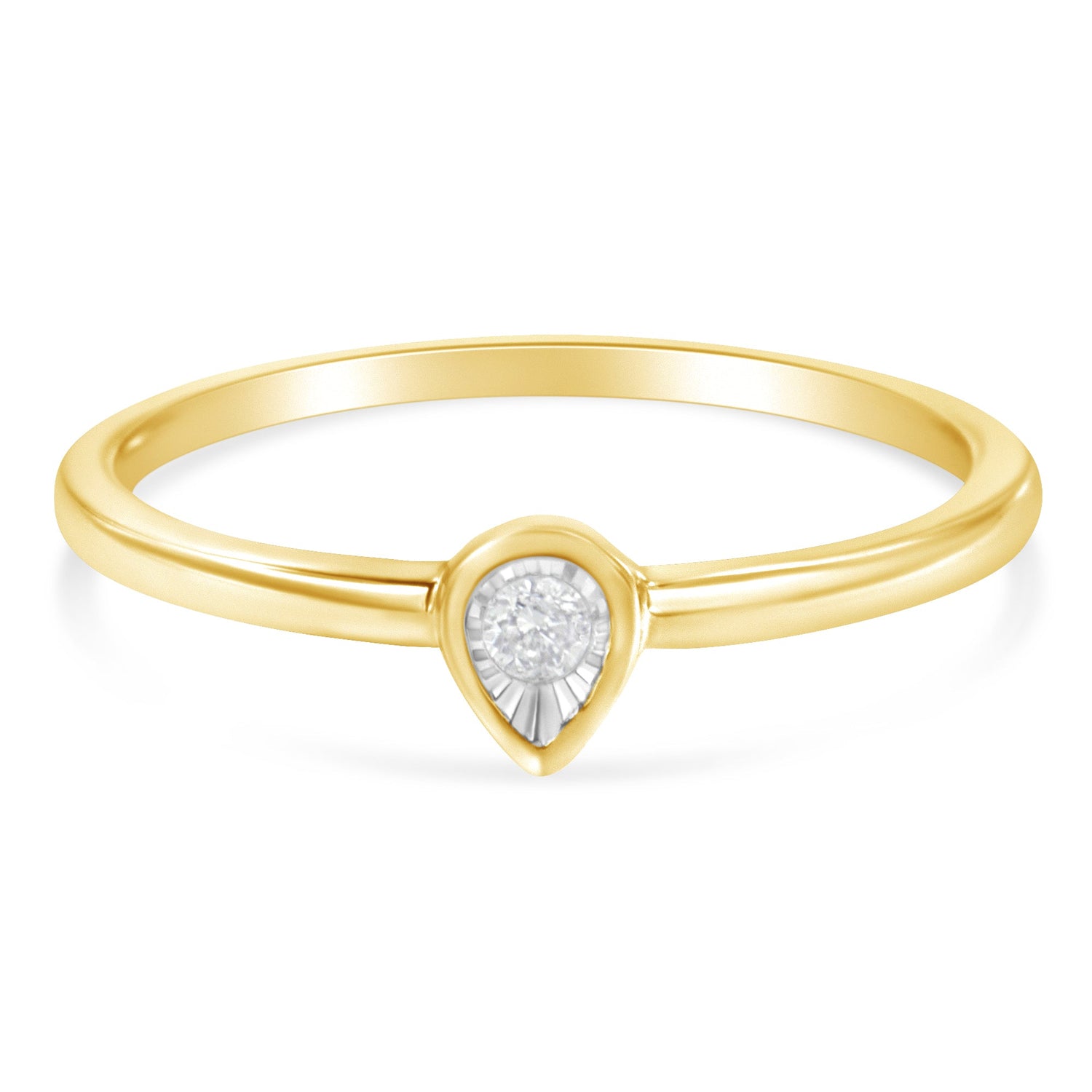 14K Yellow Gold Plated .925 Sterling Silver 1/20 Carat Diamond Teardrop Pear-Shaped Miracle Set Petite Fashion Ring (J-K Color, I1-I2 Clarity) - Size 6 by Bids.com