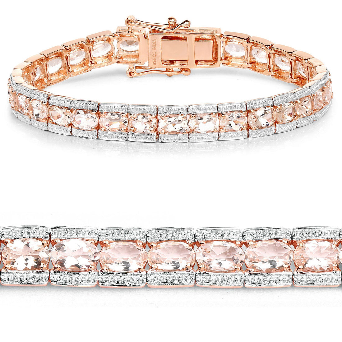 18K Rose Gold Plated 11.60 Carat Genuine Morganite .925 Sterling Silver Bracelet by Bids.com