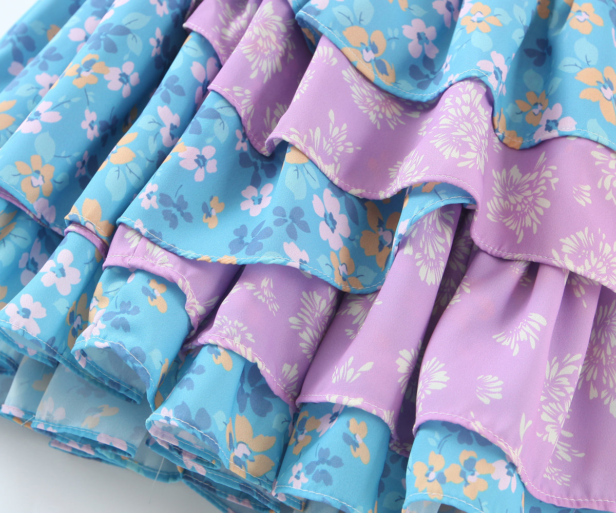 Early Spring Women Clothing Square Collar Ruffled Design Printed Dress for Women Smocked Patchwork Macthing by Ragazza