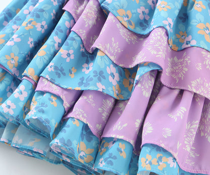 Early Spring Women Clothing Square Collar Ruffled Design Printed Dress for Women Smocked Patchwork Macthing by Ragazza