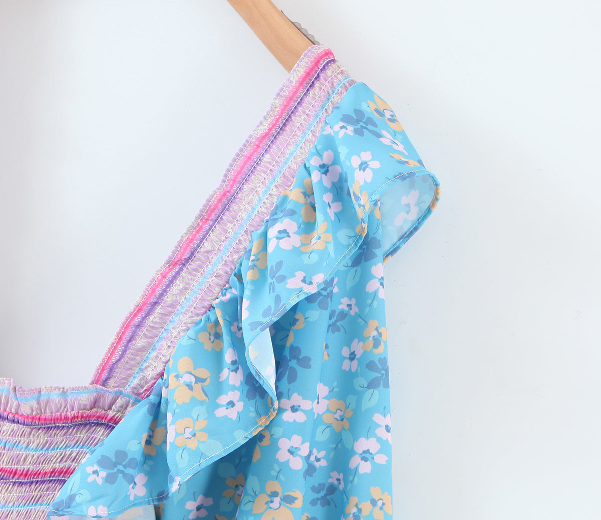 Early Spring Women Clothing Square Collar Ruffled Design Printed Dress for Women Smocked Patchwork Macthing by Ragazza