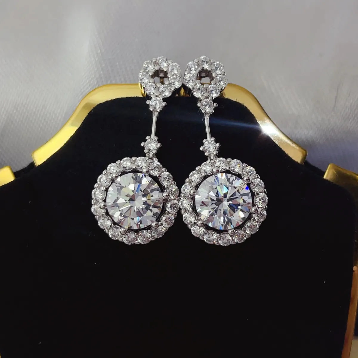 4 Carat Crystal Drop Dangle Earrings with Round Halo Design by Sparkala