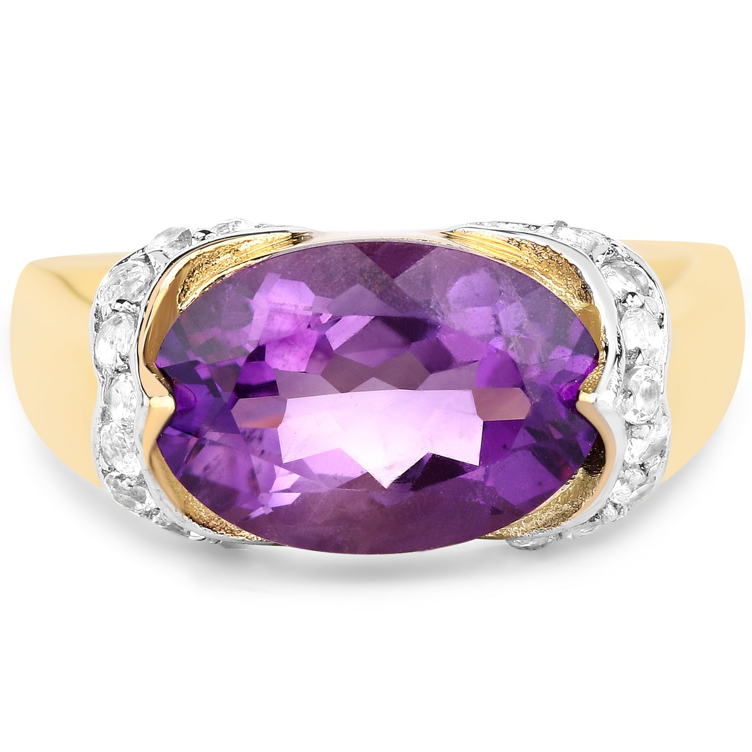 14K Yellow Gold Plated 4.98 Carat Genuine Amethyst and White Topaz .925 Sterling Silver Ring by Bids.com
