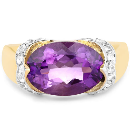 14K Yellow Gold Plated 4.98 Carat Genuine Amethyst and White Topaz .925 Sterling Silver Ring by Bids.com